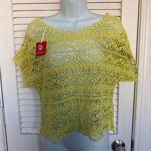 GalPoosh Yellow Crochet Lace Crop Top Size Unknown (see measurements)